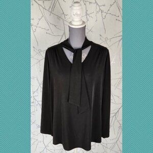Kim & Co Black Stretch Knit Tie Neck Blouse Career Boss